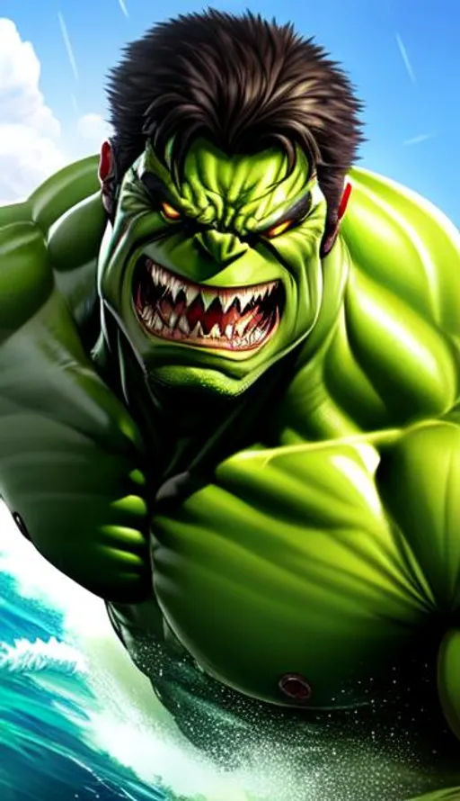 Prompt: Killershark as Hulk. confident professional. derisive expression. sharp crisp detail. Very realistic, 8k resolution. 