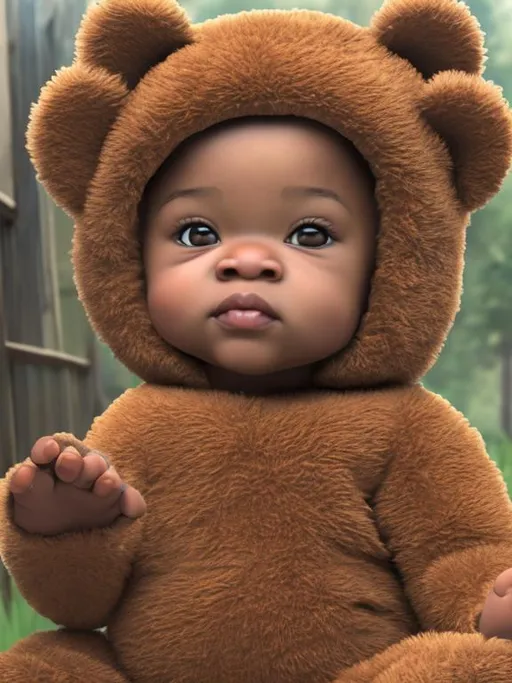 Prompt: /imagine African American baby in bear costume cartoon image
