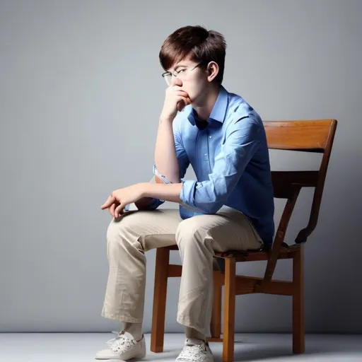 Prompt: A guy with stress and low energy sitting on the chair.