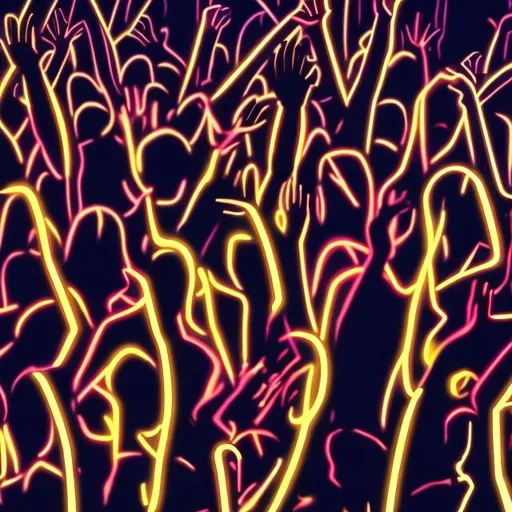 Prompt: People in a nightclub dancing in a crowd in neon art style