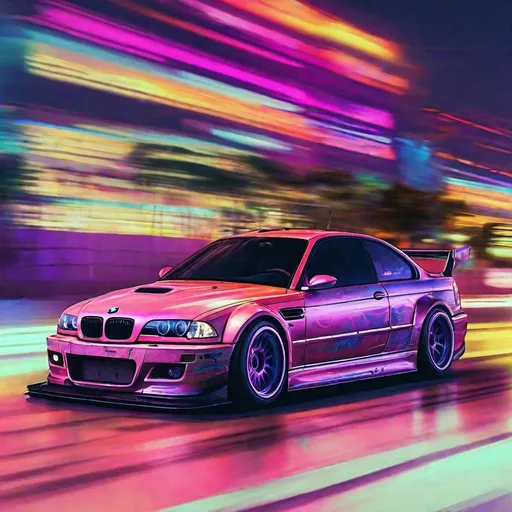 Prompt: 2001 BMW M3 E46 GTR, synthwave, aesthetic cyberpunk, miami, highway, dusk, neon lights, coastal highway, dusk, neon lights, coastal highway, sunset, drift, nurburgring, water on the road, blade runner, 64k, watercolor, macro sharp focus, 8, hyper realistic, cinematic, highly detailed, photoraelistic, clean, formula drift, burnout