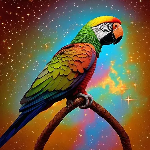 Prompt: celestial glowing body glistening parrot