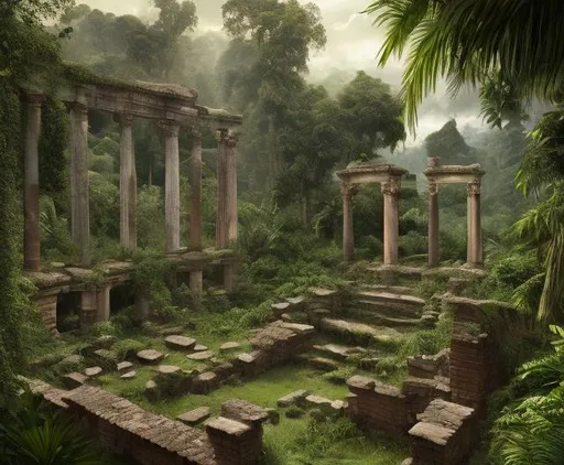 Prompt:  Jungle, Roman ruin, hyperrealistic