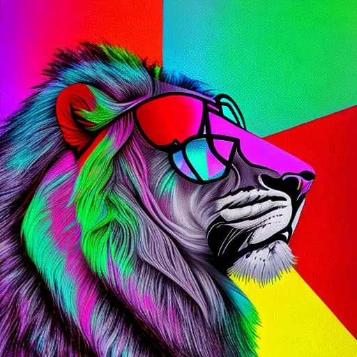 multi color Lion with sunglasses on, neon | OpenArt