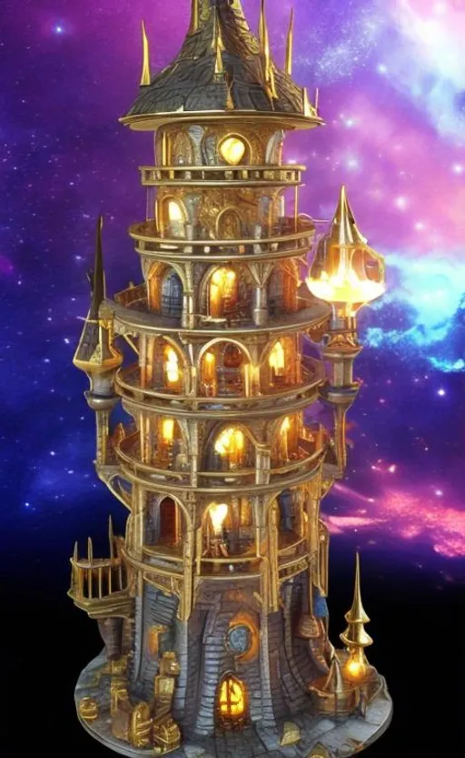 Prompt: golden magic wizard tower