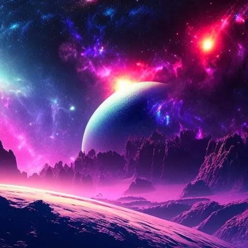 Prompt: space futuristic no people a beautiful galaxy background