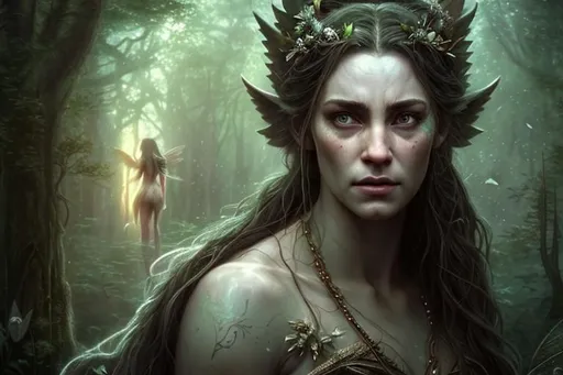 Prompt: goddess of the fairies hyper realistic extremely detailed dark cinematic UHD in the style of Leesha Hannigan