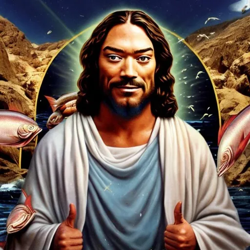 Prompt: actual photo of tuna jesus, surprise me