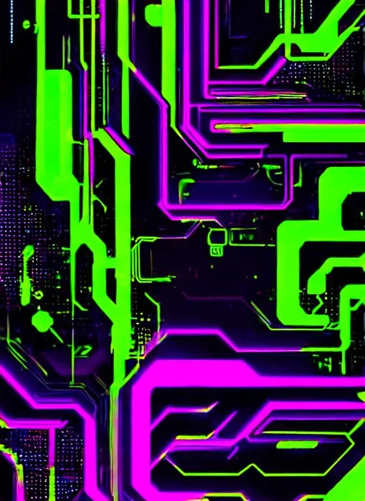 Prompt: an abstract detailed HD cyberpunk hacker iphone wallpaper with black and neon yellow-green rave aesthetic elements and computer parts