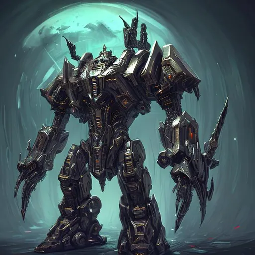 Prompt: Prompt: "Meet Abaddon, a formidable robot guardian."

Modifier: "Modeled after Talos, the Greek automaton, with metallic armor, a commanding helmet, and a powerful sword."

Artistic Style: "A realistic yet advanced robotic aesthetic."

Coherent Style: "A towering, armored robot, both menacing and dominating."

Presets: "Robot, Futuristic, Metallic, Greek Mythology, Sword."