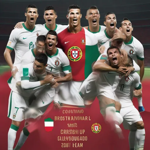 make Cristiano Ronaldo  win a world cup and celebrate with the Portuguese  boys soccer national tea