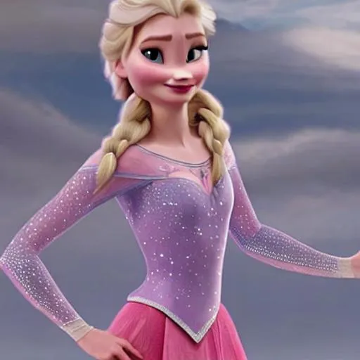 Prompt: Movie Elsa wearing pink long sleeve leotard