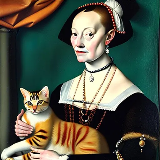 Prompt: Lady with a cat on her lap, 16th century, oil on canvas