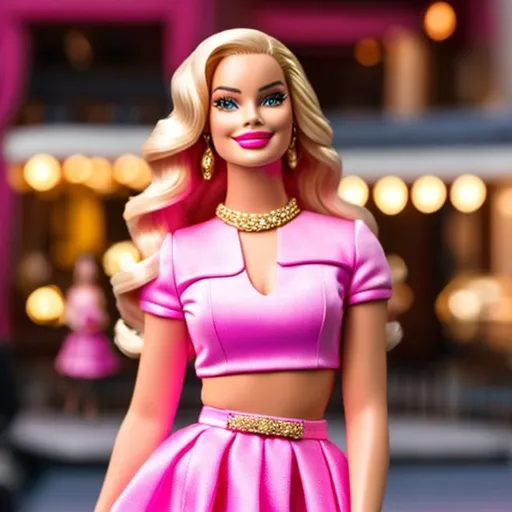 Prompt: Margot Robbie as Barbie wearing a Pink Dolce&Gabbana look