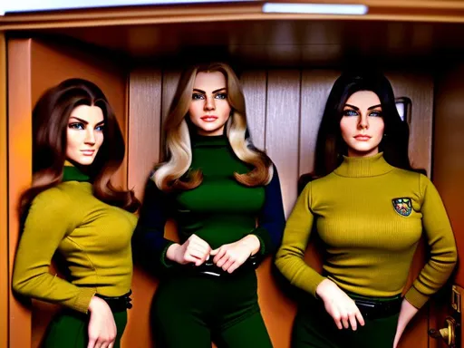 Prompt: Full body photo of  60's eurospy film operative women, beautiful face, highly detailed face, 60's long hair cut, 60's tight fitting evil organistion spy film uniform, 60's spy secret hideout control room, accurate anatomy, photorealistic professional lighting, highly detailed photo, large plan, 164k, UHD, HDR. Strong jawline, accurate anatomy, strategic lighting. Cinematic experience