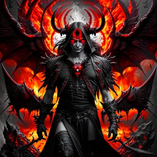 Prompt: Ultra Photo Realistic, Very Detailed, Putin, demon horns, demonic wings, red demonic eyes, modern clothes, very detailed eyes,hd, high definition, 8k resolution, full body, art station, by justing gerard and greg rutkowski, digital art, Dark Ambiente Hell on Earth Inferno Background,  