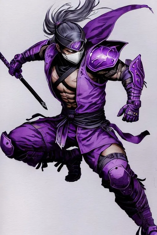 Prompt: (((Yoji Shinkawa))), sticker of ultra detailed portrait of ninja from Mortal Kombat, costume in purple. high quality cell shaded illustration in post apocalyptic style by Yoji Shinkawa, ((full body)), dynamic pose, perfect anatomy, centered, freedom, soul, silver , approach to perfection, cell shading, 4k , cinematic dramatic atmosphere, watercolor painting, global illumination, detailed and intricate environment, artstation, concept art, fluid and sharp focus, volumetric lighting, cinematic lighting, Art by Yoji Shinkawa,