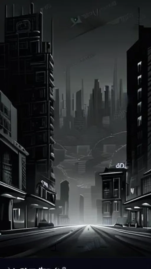 Prompt: noir-style landscape of a city