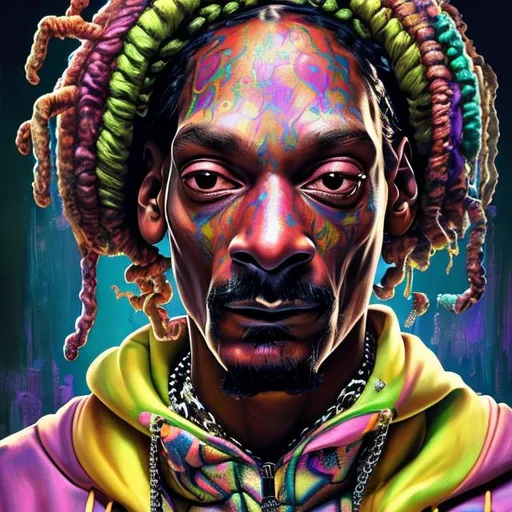 Prompt: "hyperdetailed portrait of Snoop Dogg as delirium of the endless, colourful make up, the sandman, made by caravaggio stanley artgerm lau wlop rossdraws artstation cgsociety concept art cgsociety octane render"