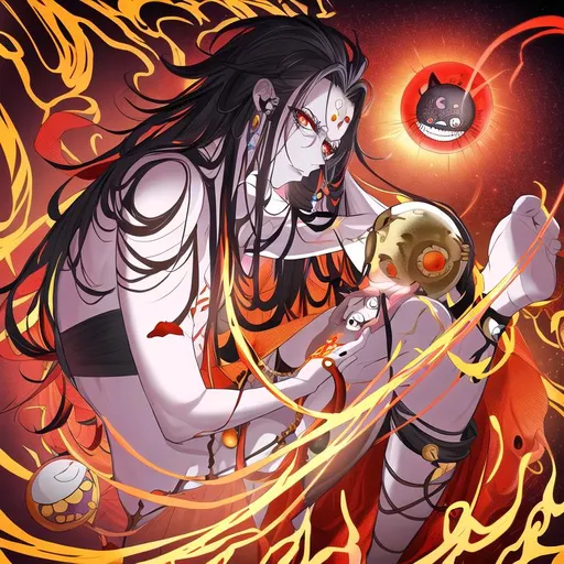Prompt: Phobos- a deity god or entity associated with fear and panic of dread and terror, horror vibes, dark,  detailed, inspired by eiichiro oda, oda, inspired by one piece anime, 4k