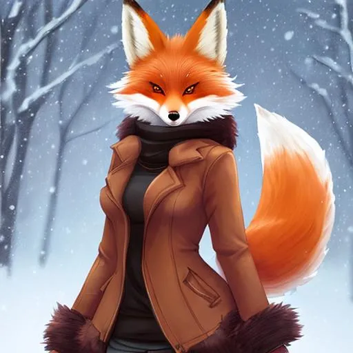 Prompt: anthropomorphic fox, female body, furry, winter clothes