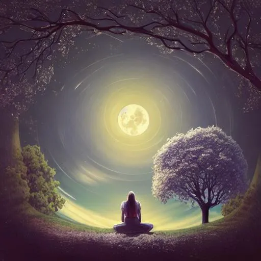 Prompt: Evening sky with stars and moon, a person sitting under an osmanthus tree with swallows, highly detailed, perfect composition, surreal, super detailed, 8k, high quality, splash art, frontal, epic Instagram, artstation, ultra-detailed intricate details, Unreal engine, intricate details, complementary colors, 8k, heavy brushstrokes