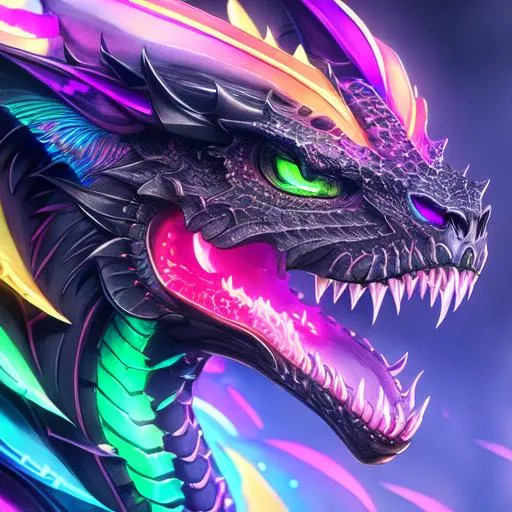 portrait of a roaring neon dragon with fangs and iri... | OpenArt