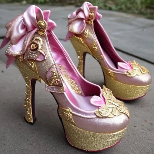 Pink and cheap gold shoes