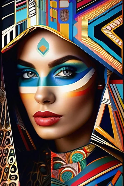 Prompt: Delve into the world of Ana Romero: Design an artful portrait of a woman, adorning her with a mesmerizing pattern that pays homage to optical art, reimagining her as a living canvas in a modern masterpiece. , trending on artstation, sharp focus, studio photo, intricate details, highly detailed, by greg rutkowski