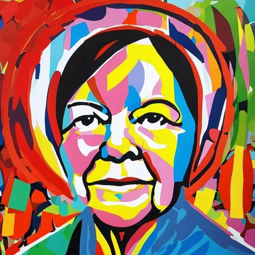 Prompt: Painting of Mary MacKillop that combines abstract and pop art