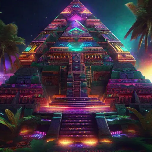 Prompt: ANCIENT AZTEC   STYLE COLASSAL SIZE  MULTI COLOR:METROPOLIS🌅  LOCATED  IN A EXOTIC  DARK FANTASY 🔮RAINFOREST🏝 FEATURING / COLORFUL DYNAMIC LIGHTING ~~ AND INTRICATELY COMPLEX FUTURISTIC  TETRAHEDRON RENDER  ABSTRACT  DIGITAL 
DESIGN . DREAMCORE STYLE PARADISE  HYPERREALISTIC HYPERDETAILED DIGITAL RENDER~~ MASTERPIECE 🔺️🎨🗽