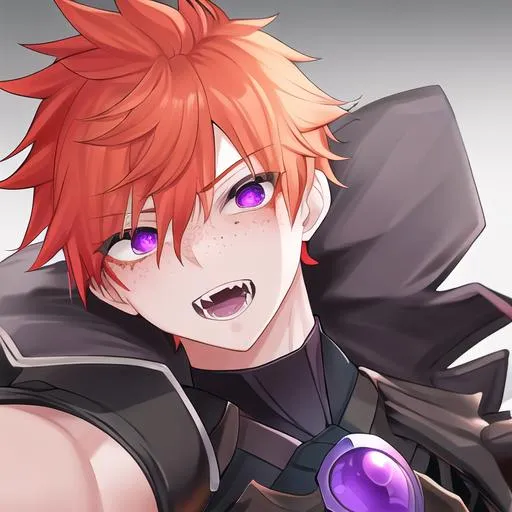 Prompt: Erikku male adult (short ginger hair, freckles, right eye blue left eye purple) UHD, 8K, Highly detailed, insane detail, best quality, high quality, fighting