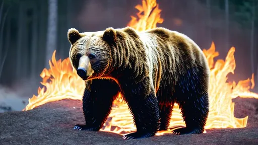 Prompt: Bear body wrapped in diamonds lite on fire