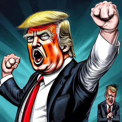 Prompt: An angry Donald Trump with fist raised in the style of Salvador Dalli