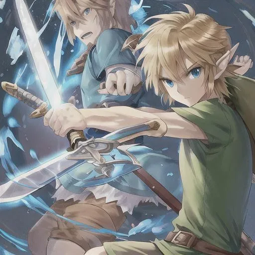 Prompt: Link with sword and shield and bow
