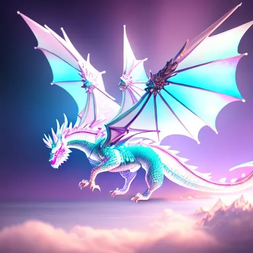 Prompt: Crystal dragon, pastel colors, reflective, perfect composition, hyperrealistic, super detailed, 8k, high quality, trending art, trending on artstation, sharp focus, studio photo, intricate details, highly detailed, Trending on Artstation, Cozy wallpaper, Pastel colors, soft lighting