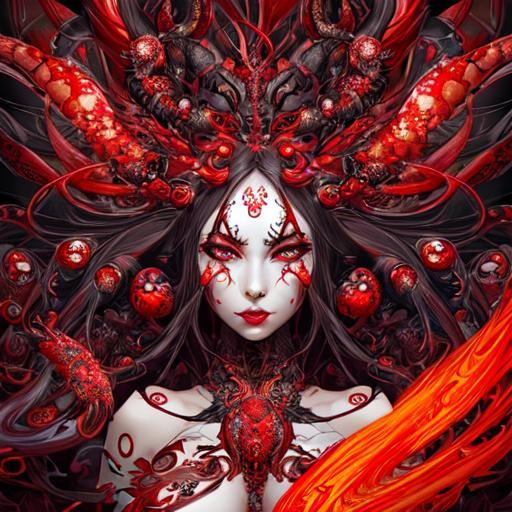 Beautiful chaos goddess covered in arrows with detai... | OpenArt