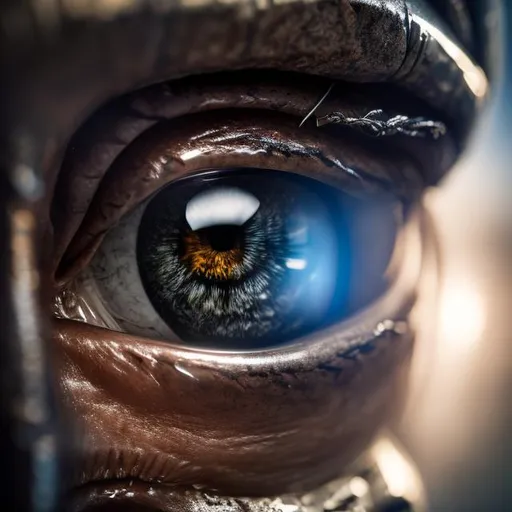 Prompt: eye of cyborg, toplid of metal, botton lid of hair, sclera of human,pupil like digital clock
, expression of  ferocity,photorealistic, ultra detailed, hyper real