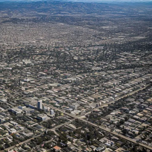 Prompt: Aerial view of the Santa Monica Freeway