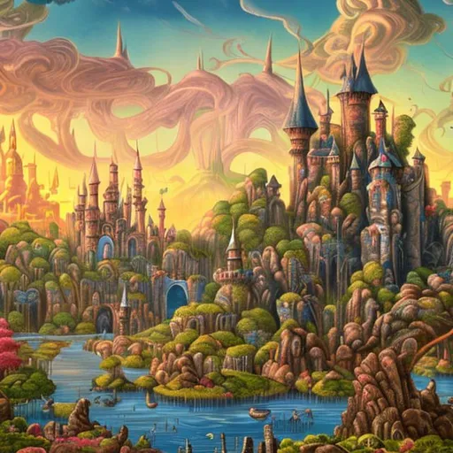 Prompt: landscape with a mighty fantasy castle in the background