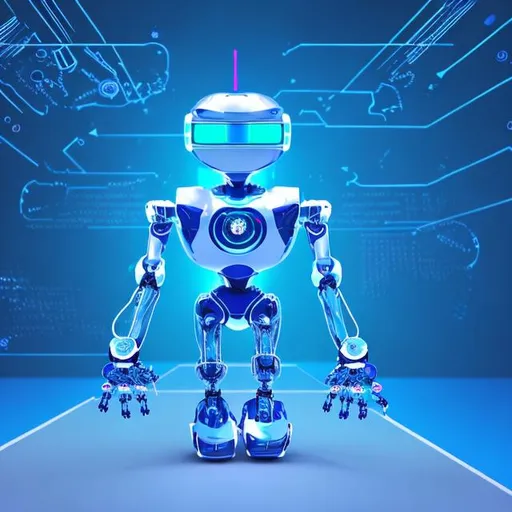 Prompt: Make a presentation for a robotic club with a blue background. Add a line follower in the middle.
