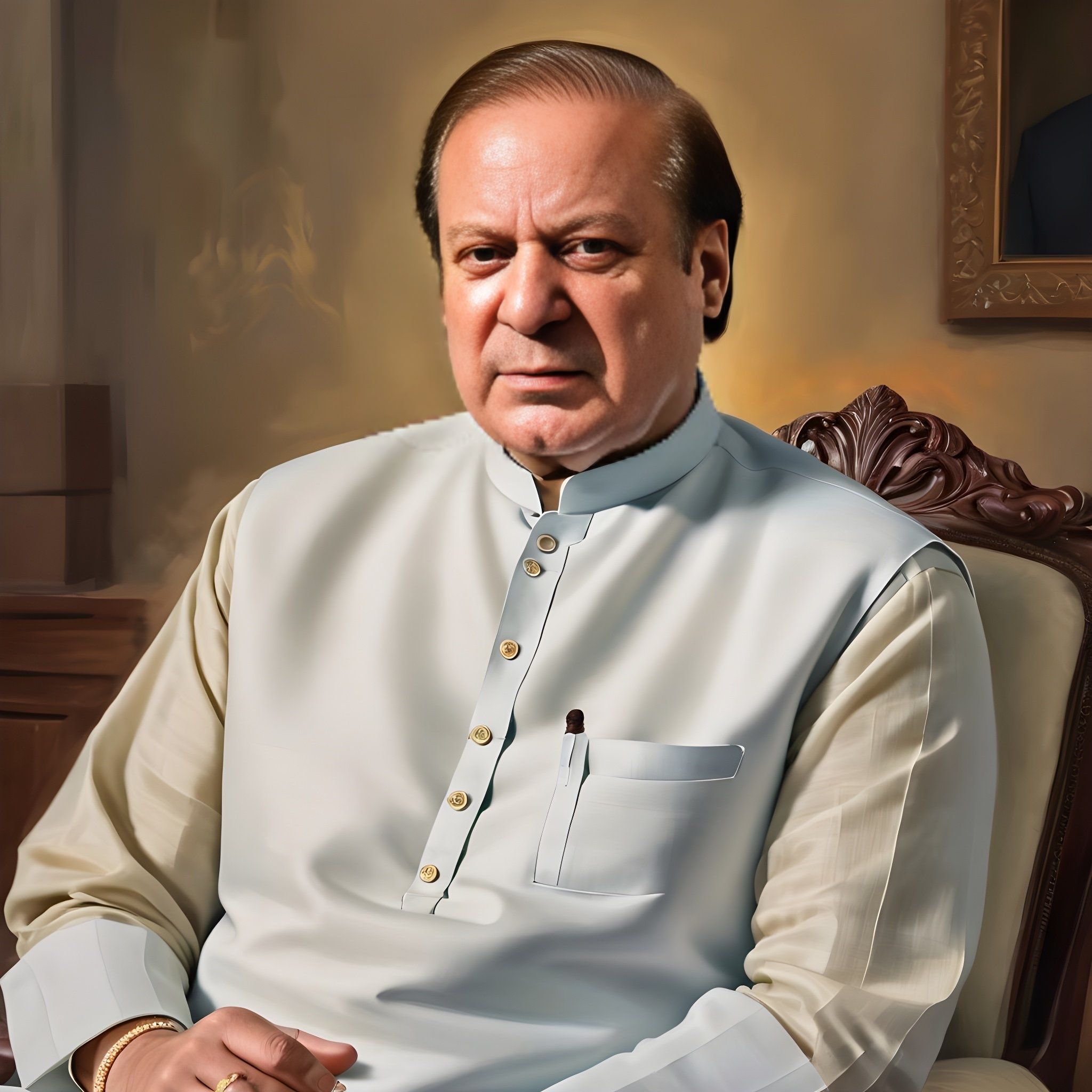 Prompt: Quaid PMLN Nawaz Sharif look like a King - created by Ai Generated 
