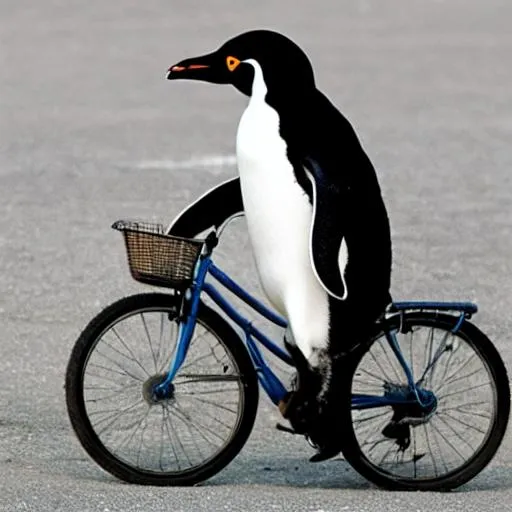 Penguinn Rider a photo of an penguin riding a bike