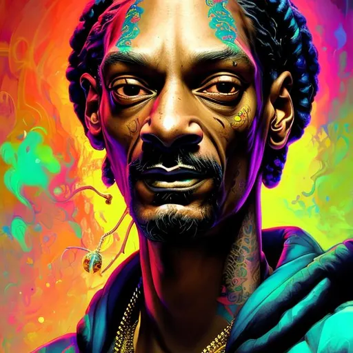 Prompt: "hyperdetailed portrait of Snoop Dogg as delirium of the endless, colourful make up, the sandman, made by caravaggio stanley artgerm lau wlop rossdraws artstation cgsociety concept art cgsociety octane render"