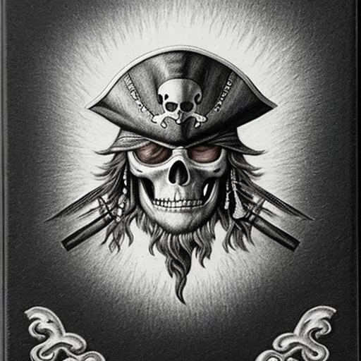 Prompt: Graphite black and white Pencil Drawing, ultra detailed, pirate, on back of a book of matches, contest