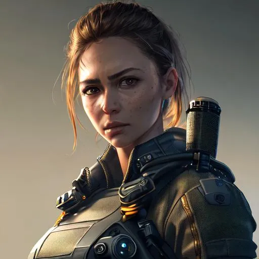 Prompt: An ultra realistic waist up portrait of tough looking software engineer in the 2052, long shot super detailed lifelike illustration, action-adventure outfit soft focus, clean art, professional, old style photo, CGI winning award, UHD, HDR, 8K, RPG, UHD render, HDR render, 3D render cinema 4D