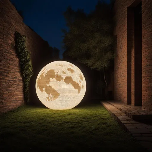Prompt: A small artificial moon made entirely out of bricks
