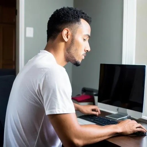 Prompt: A Man using his own computer