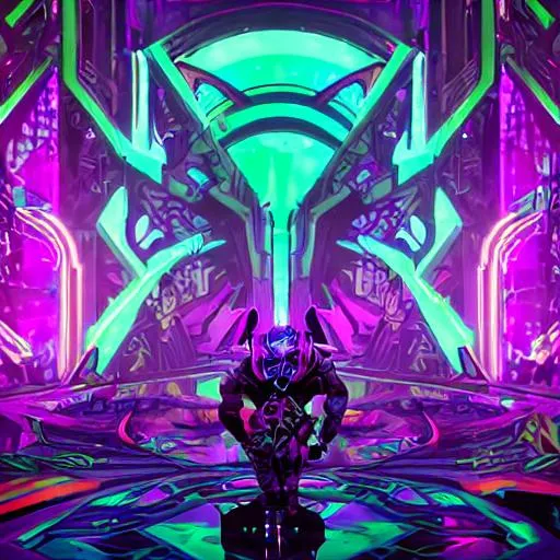 Prompt: As you enter the room, a wave of neon colors and trippy patterns washes over you. The acidwave aesthetic is in full force here, with walls covered in bold, abstract designs and flickering fluorescent lights casting everything in a surreal glow. The music is a heady mix of glitchy beats and distorted vocals, pulling you further into the dreamlike atmosphere. It's like stepping into a hallucination, where nothing is quite as it seems and reality is a fluid, ever-shifting thing. In this acidwave world, anything is possible and everything is a little bit warped.