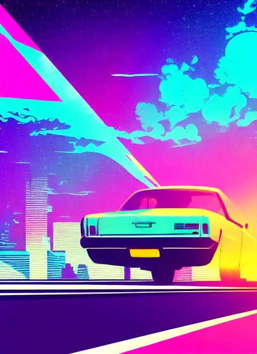 Prompt: retro drive with synthwave background